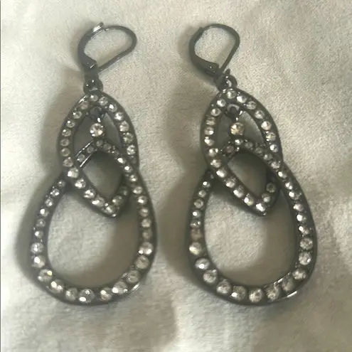 3 Pair Chic Silver Gunmetal Crystal Encrusted Dangle Drop Chandelier Earrings