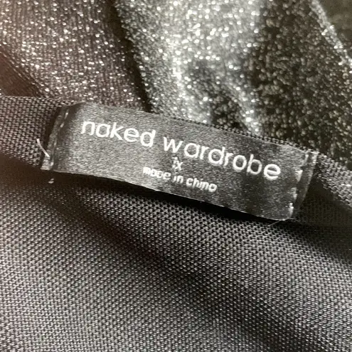 Naked Wardrobe  Colorblock Glow Off Black Silver Sparkle Cut Out Dress