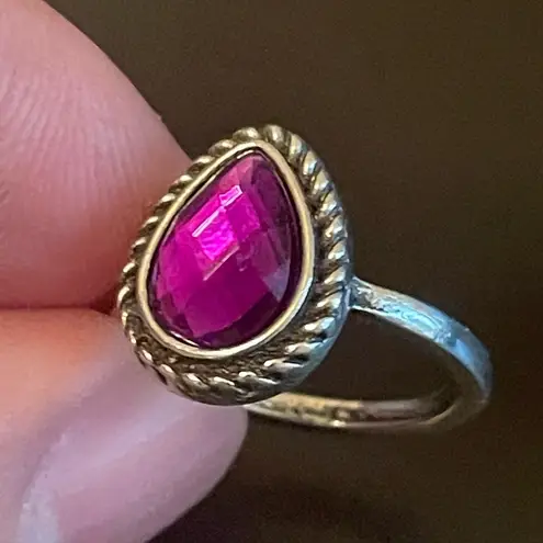 Water drop purple rhinestone silver plated ring size 5.5