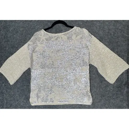 D. EXTERIOR Made in Italy Silver Metallic Floral Sparkle Knit Top Sweater Size M Size M