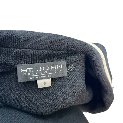 St. John Santana Knit Skirt Suit Blazer Set Two Piece Black Stripe Size 6