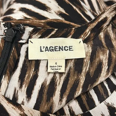 L'Agence Cipriana Asymmetrical Dress Black Multi Camilla Animal Print NWT Size 6