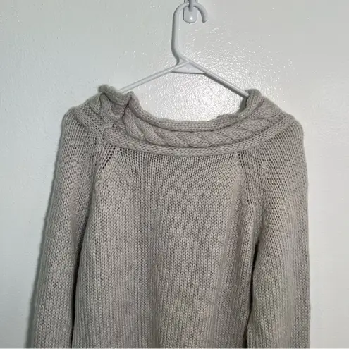Cowl Neck Sweater Light Heather Gray Cable Knit Size M