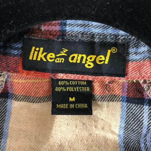 Like an angel Plaid Button-Up Flannel Shirt Red Beige Blue Cotton Blend M