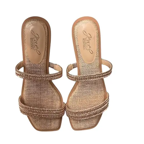 Jewel Badgley Mischka Anthropologie Helena Flat Sandal Size 8.5 Rose Gold NWB Pink