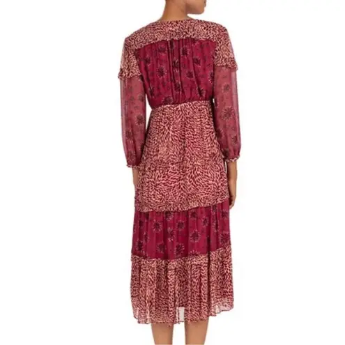Ba&sh Floral Robe Gypsy Red Burgundy Midi Dress size 2