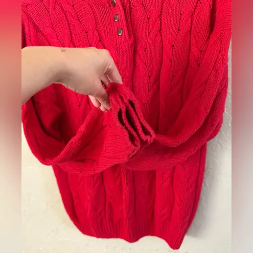 HUNTERS RUN SOLID Red HENLEY NECKLINE LONG SLEEVE CABLE KNIT SWEATER Medium