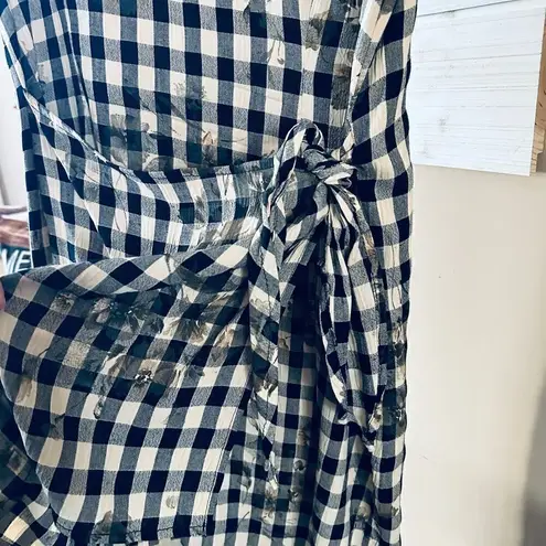 Vintage S.Roberts 1980s Shepherds check plaid floral front tie mini dress Black Size 10