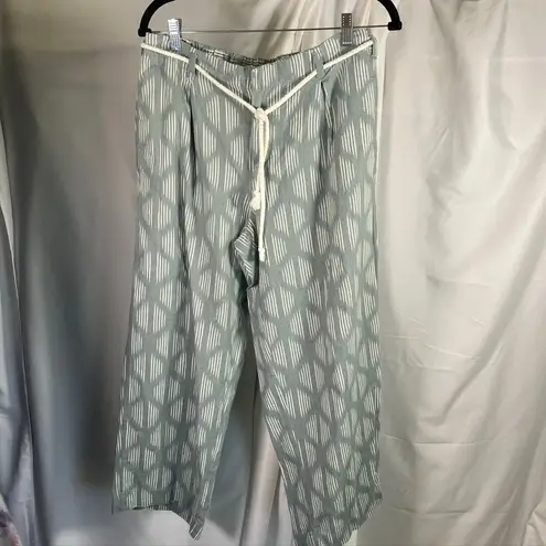 DIP Womens Green White Linen Blend Pants Medium Rope Belt Boho Casual