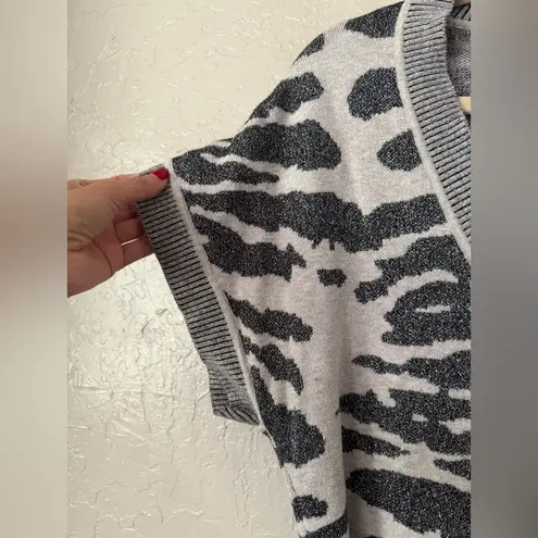 Tribal Sweater Dress Womens M Silver Gray Zebra Print Belted Tunic Top Size M