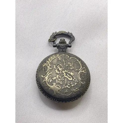 Pocket Watch Unisex Bronze Tone Steel Classic Floral Pattern White Quartz B37