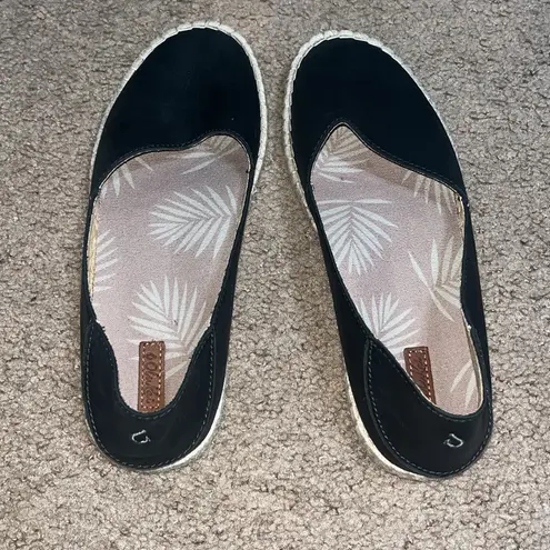 Olukai Kaula Pa'a 'Ili Leather Slip On Espadrille Flat Black 7.5