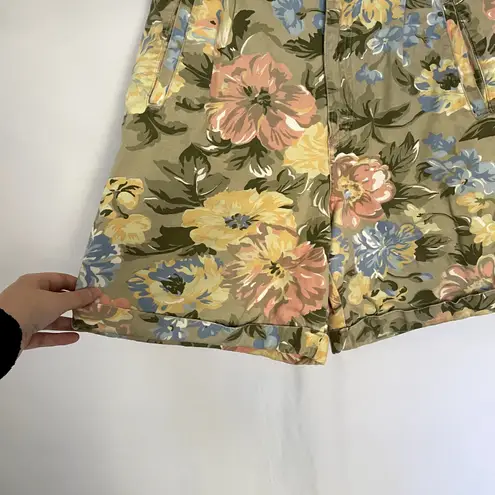 Gloria Vanderbilt Vintage floral green yellow pink blue jean shorts M elastic
