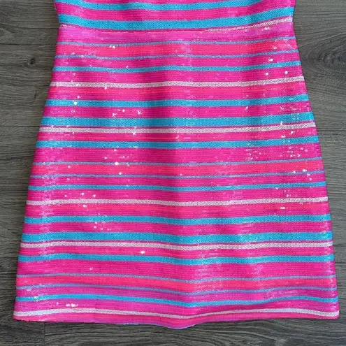 BB Dakota  Spice of the Party SEQUINS Mini Dress Hot Pink Blue Striped Small EUC