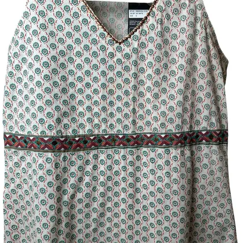 Melange Sleeveless Tunic Top Small | Boho Floral Geometric Ethnic Print V