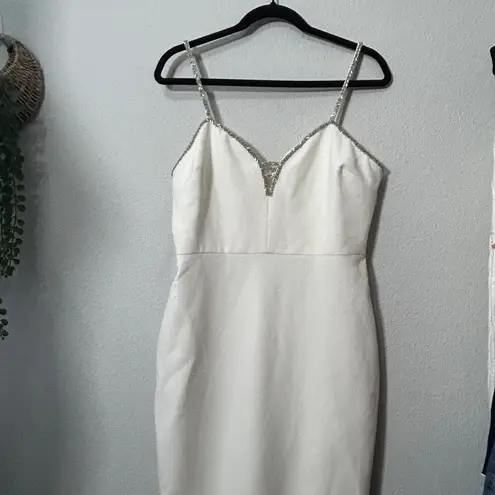 Likely NEW Britta Gown White Silver Straps Back Slit Regular Price $439.00 Sz 10