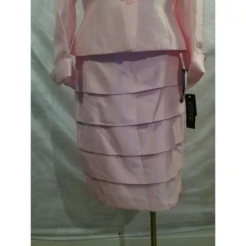 Kasper Women Career Skirt suit Size 10 Pink Satin Three Button Up Top