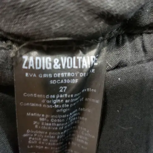 Zadig & Voltaire Eva Gris Destroy Deluxe Jeans Size 27 W30"L33" Distressed Black Denim Pants