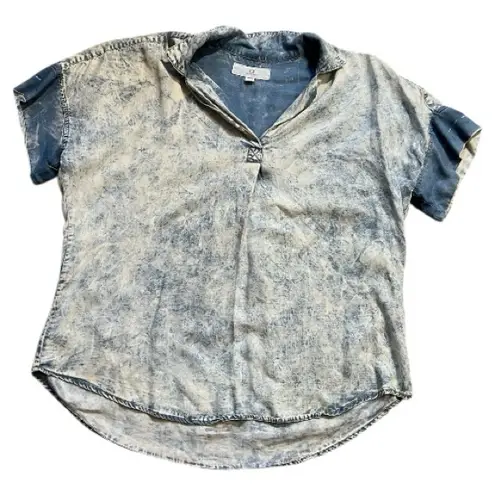 Thread & Supply Women's Blue Acid Wash Short Sleeve Pleated Top Size Medium
