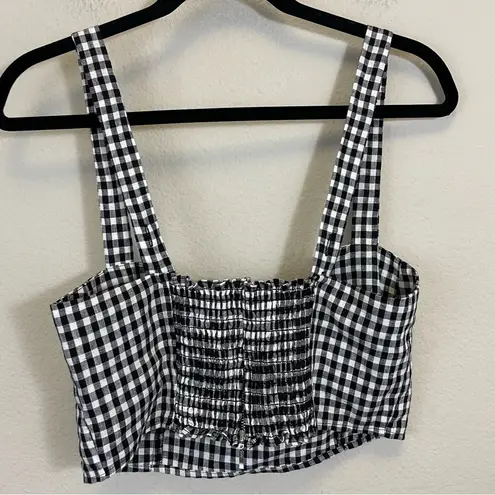 Reformation  Convertible Straps Linen Checked Plaid Bustier Crop Top Black Size 8