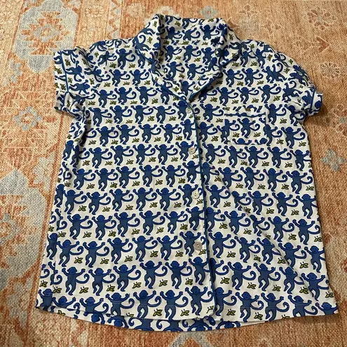 Roller Rabbit the originals monkey polo pajama TOP only blue size large NWOT