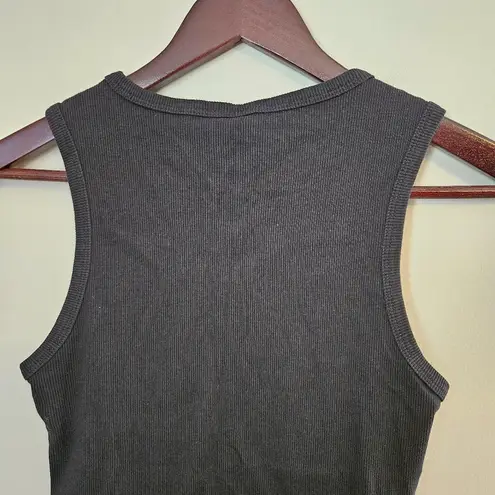 Divided  Tank Top Black Ribbed Sleeveless Casual Neutral Classic Staple