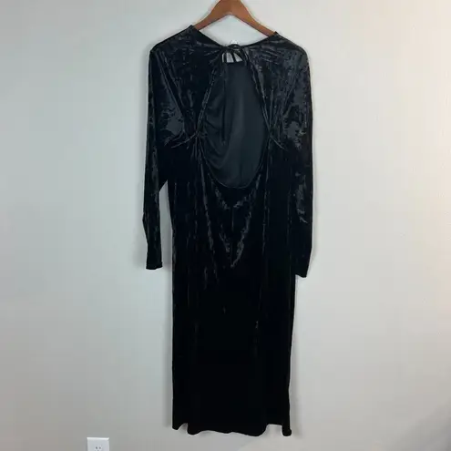 Future Collective Dress Womens 1X Black Velvet Midi Ruched Long Sleeve Open Back