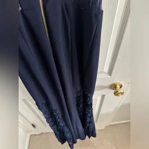 Betsy and Adam Lace-Inset soutache gown dress - navy blue