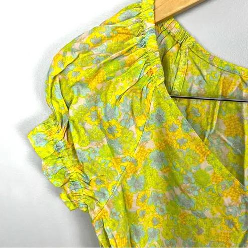 Abound NWT  Micro Floral Swing Casual Top Yellow Cap Sleeve Size XS