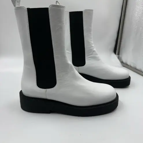 STAUD Palamino White Leather Black Gore Ankle Chelsea Boots Sz 35