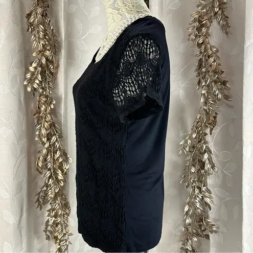 Verve Ami Black Crochet Knit Blouse | L | Scallop Boho Parisian Cottagecore