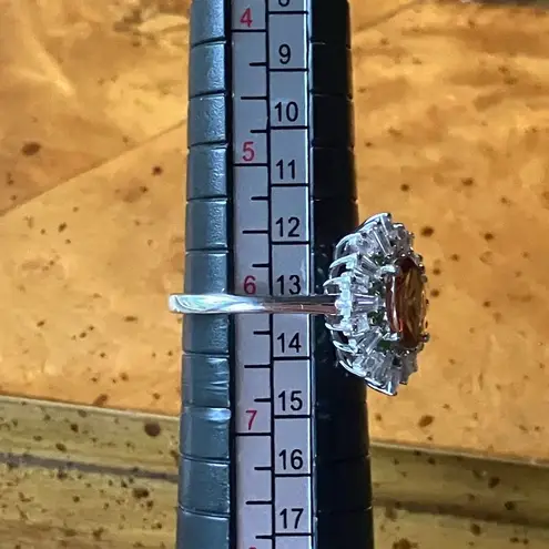 Natural Orange Garnet Chrome Diopside Sterling Silver Cocktail Ring Size 6