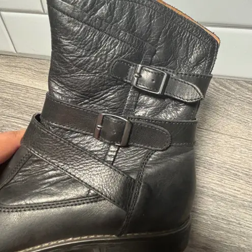 Montana Black Rylan Boot Leather Moto Boots Buckle Detail size 6.5M