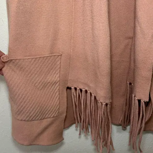 Magaschoni Open Cardigan Fringe Tassel Cozy Sweater Womens Small Pink Blush