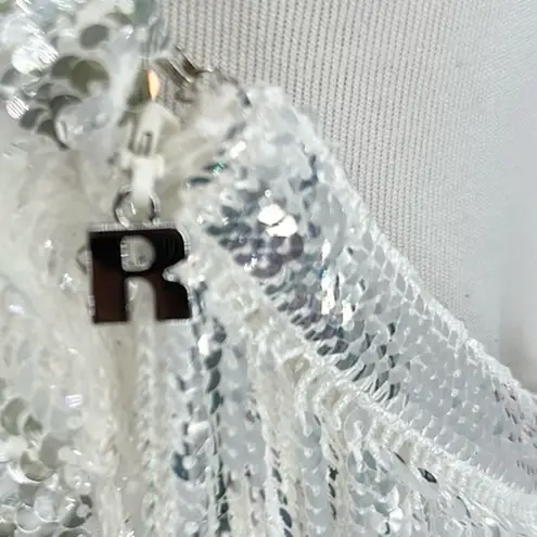 Rotate Birger Christensen Sequin Metallic Fringe Sleeveless Dress Silver Size 10