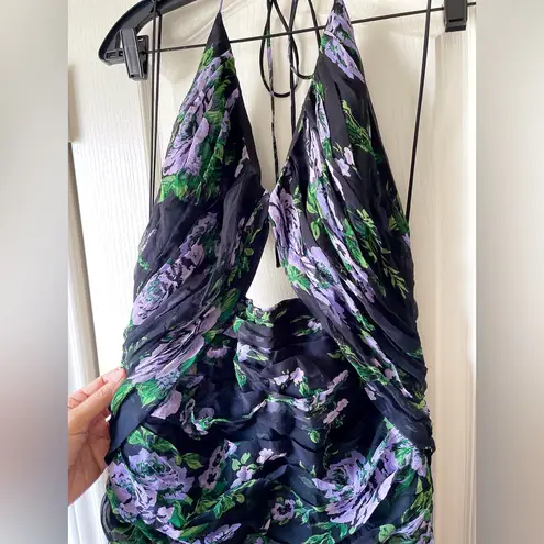 Carolina Herrera Floral Silk Chiffon Cutout Halter Maxi Gown Black Multi 4 NWT