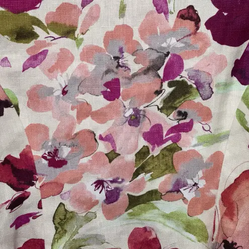 3 Sisters Floral Cropped Jacket S Colorful Pink Green Poet Collar 100% Linen Size undefined