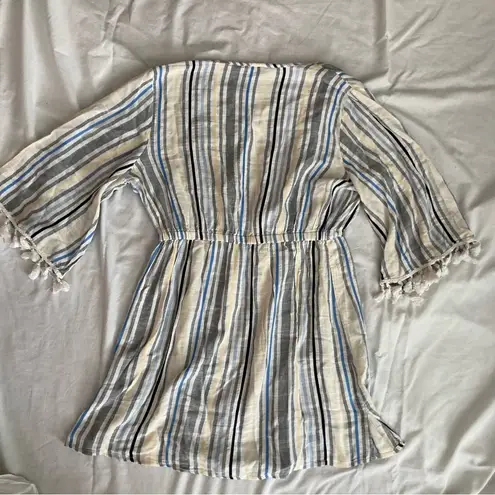 Blue Island Tie Front Dress Tunic Size Medium Cream Blue