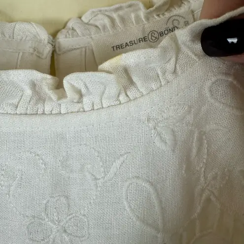 Treasure & Bond Cutwork Linen Blend Puff Sleeve Top White Size Large