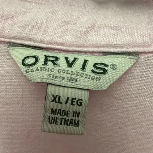 Orvis  Classic Collection Linen Button Up Shirt Size XL Pink Layering Lagenlook