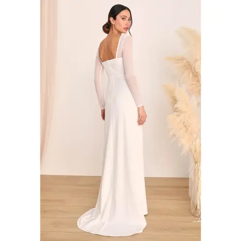 Lulus NWT  Lovingly Yours White Mesh Long Sleeve Maxi Dress Wedding Bridal Sz XXS