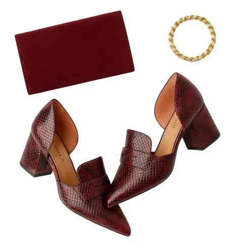 Linea Paolo Cache Burgundy Snakeskin Leather D’Orsay Pumps Women’s Size 5 NWOT Red