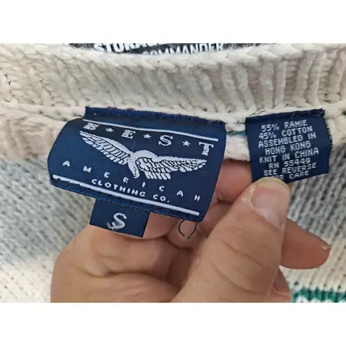 BEST American Clothing Co. Floral Plaid Knit Sweater Pullover Small Oversized Blue