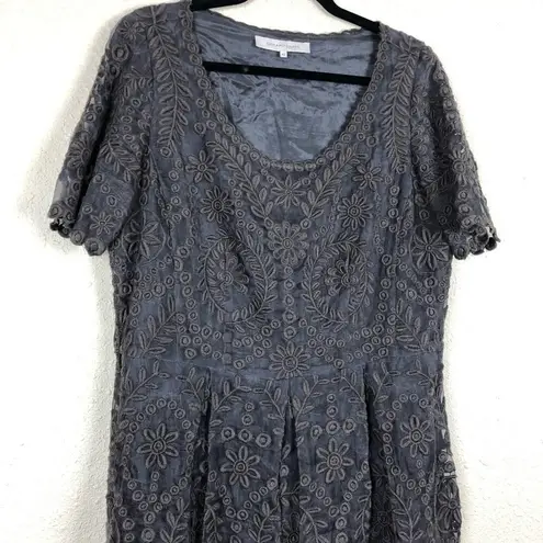 Gerard Darel Paris Brown Silk Lace Skater Dress Womens 12 Short Sleeve Formal