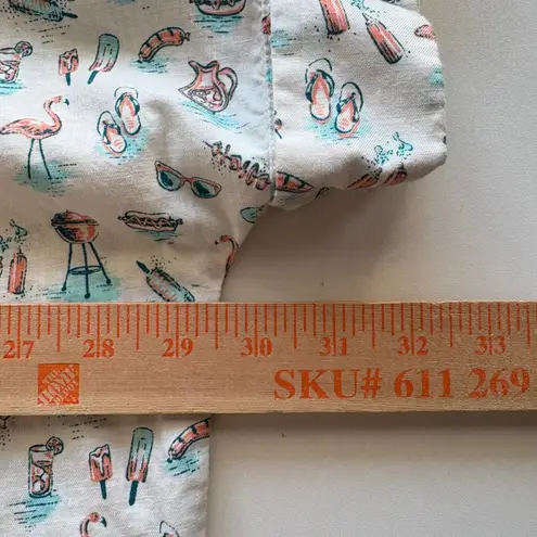 Duluth Trading Company XXL BBQ Flamingo Picnic Short Sleeve Button Up Shirt White