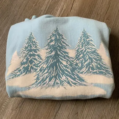 VTG Christmas Sweater Snow Trees Winter Graphic Crewneck Sweatshirt Blue Size L Size L