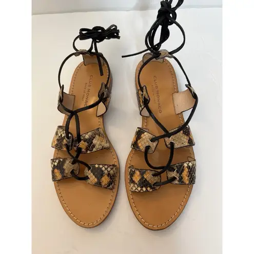 Club Monaco Thiais Tan Black Snakeskin Leather Lace Tie Sandals Sz 8 Wo…