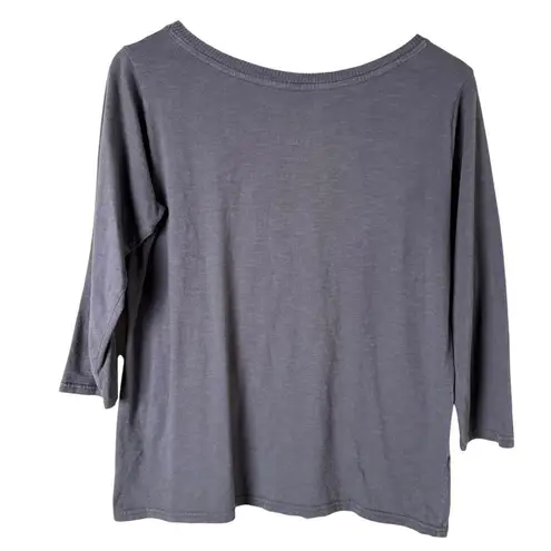 Pact 100% Organic Cotton Boatneck 3/4 Sleeve T-Shirt Top in Gray, Size Small