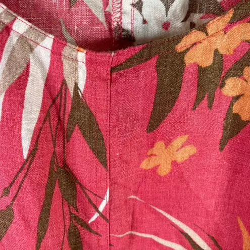 J Jill Linen XL Floral Print Sleeveless Dress Pink Tropical Beach Casual Coastal