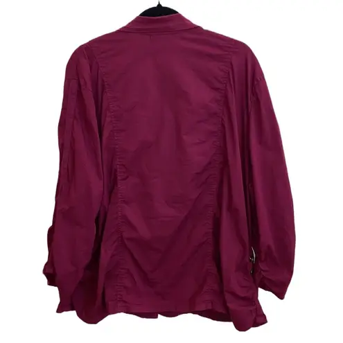 XCVI π· Lightweight Ruched Cotton Utility/Safari Jacket/Blazer Burgundy 3X